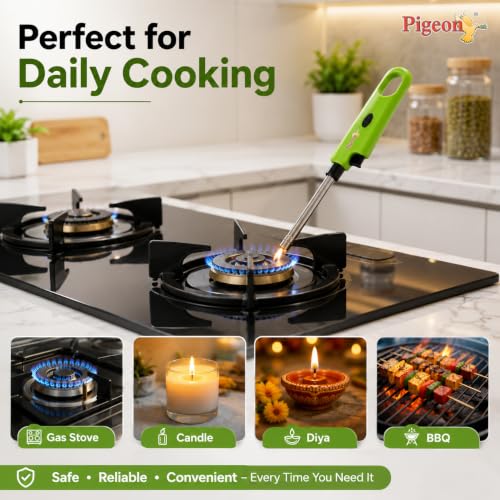 Image of Pigeon Flash Gas Lighter Set of 2 | Piezo Ignition Technology | Stainless Steel Long Nozzle | Ergonomic Grip | Manual Gas Stove Lighter | Suitable for LPG & PNG Gas Stoves | No Battery Required