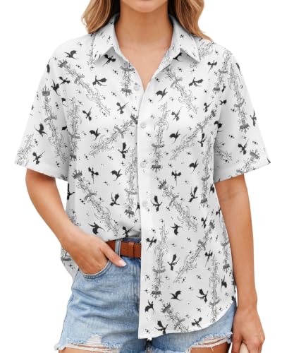 Image of 99TIMORO Fantasy Character Button Down Shirt for Women Short Sleeve