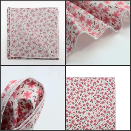 Image of Floral Pocket Squares for Men with Holder Printed Flower Mens Handkerchief Cotton Suit Pocket Hanky for Wedding