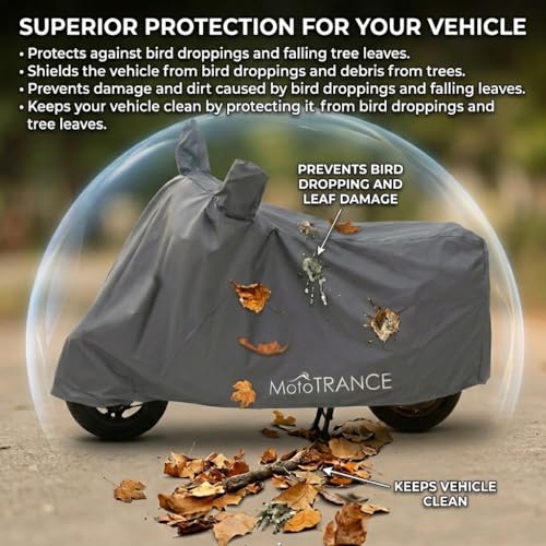 Image of Mototrance Waterproof Two Wheeler Cover for All Activa,Scooter, Scooty & Bikes Upto 150CC | Anti Dust, 100% Waterproof, Heat Resistant, UV Proof |Mirror Pocket Bike Body Cover |Aero Grey