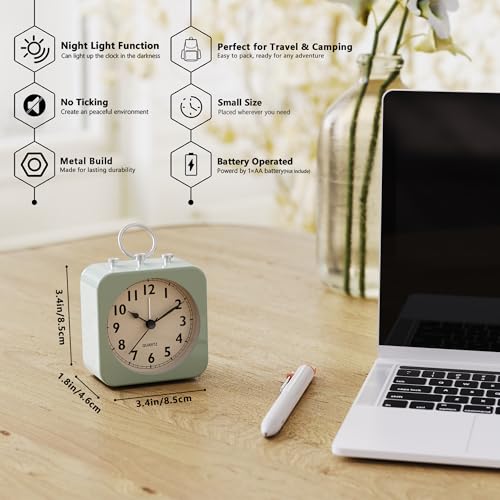 Image of AYRELY Small Metal Alarm Clock, Desk and Table Clock for Travel