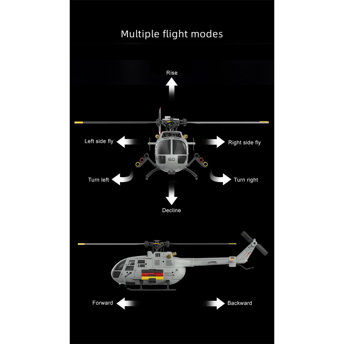 1/48 RC Hubschrauber, C186S BO105 Hubschrauber, 2.4GHz 6CH Flybarless Hubschraubermodell mit Optical Flow, Höhenhaltung, Brushless Motor & 6G Modus, Geschenk für Erwachsene, RTF