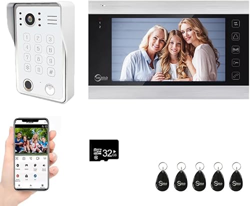 ANJIELO SMART Sistema de portero de video con cable, cámara de timbre de video de 7 pulgadas con monitor, video portero con cable, apagado 5 en 1,
