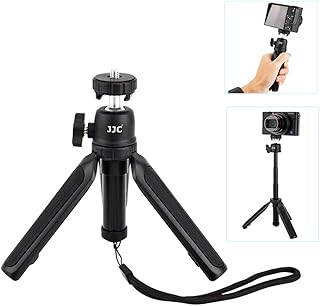 JJC Mini Camera Tripod, Extendable Selfie Stick Tripod for Compact Cameras, Portable Desktop Tripod with 360 Degree Ball Head, Cold Shoe Mount and 1/4"-20 Screw