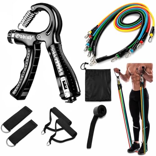 Image of ODDISH way to fitness Resistance Bands Set with Hand Grip Strengthener, Ankle Straps, Door Anchor, Carry Bag, Home Gym Workout Kit (Counter Adjustable- 5-60 Kg)