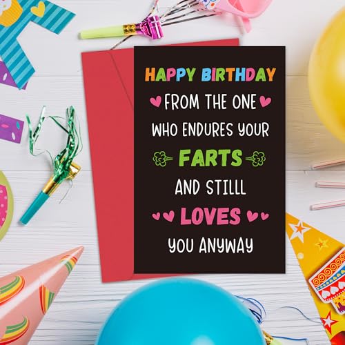 BINVASDS Naughty Fart Birthday Card for Him - Happy Birthday From the One Who Endures Your Farts And Still Loves You Anyways - Funny Birthday Card for Husband or Boyfriend — view 4