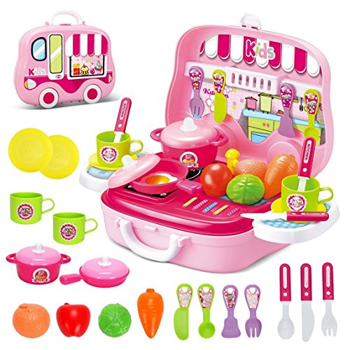 Image of Magicwand Plastic Pretend Play Carry Along Kitchen Food Play Set for Girls (26 Pcs W /o Stickers)