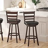 Merrick Lane Silla Ladderback Swivel Bar Stool - Espresso Finish - 30' H Padded Black Faux Leather Seat - 360° Swivel - Integrated Footrest