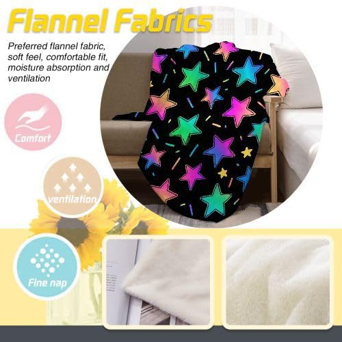 Manta Polar 220 x 240 Estrellas Coloridas, Mantas para Cama 105 de Franela Cálida y Cómoda para Niños y Adultos, Mantitas para Sofá Reversible para Cubre Sofa Colchas, Fácil de cuidar