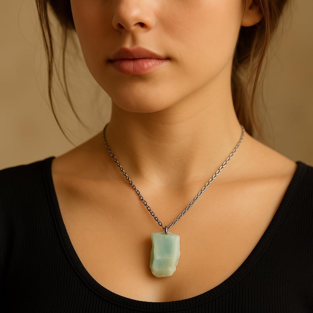 Aquamarine Necklace Natural Raw Gemstone Pendant | Black Plated Adjustable 16+2 Inch Chain | Blue Healing Crystal Jewelry for Women & Men | 15–25 Carat - Image 2