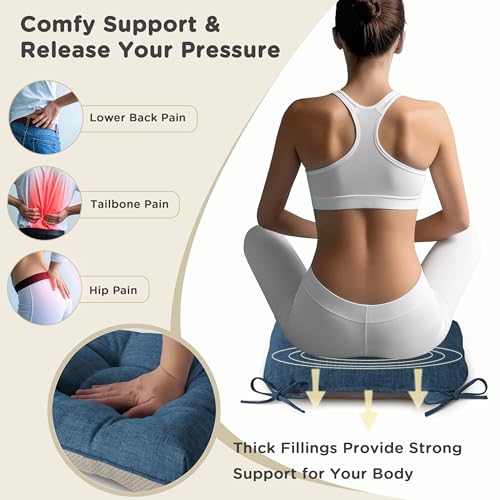 Image of AddGrace Chair Cushions for Dining Chairs Set of 4 Kitchen Seat Cushions with Ties and Non Slip Backing Tufted Indoor Seat Pad for Kitchen Dining Room 18 inch x 17 inch x 3 inch Navy