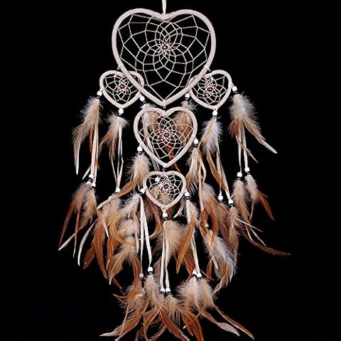 WESTONETEK Large Handmade Dream Catcher Traditional Dreamcatcher Feather Wall Hanging Decoration Ornaments Five Hearts Beige Cover