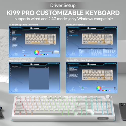 Image of SOLAKAKA KI99 Pro 96% Wireless Mechanical Keyboard, RGB Gaming Keyboard, Hot-Swappable Pre-Lubed Switches, Gasket Structure Creamy Keyboards (Graywhite, Silent Switch)