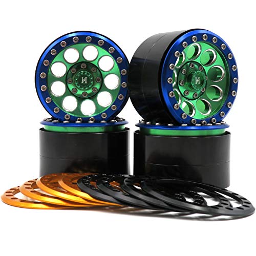 4pcs RC Crawler Aluminium 2.2 beadlock Wheels Rims Hex 12mm with 3 Color Rings (Black/Blue/Gold Color Rings) Fit RC Crawler Mud 2.2 Tires Tyres