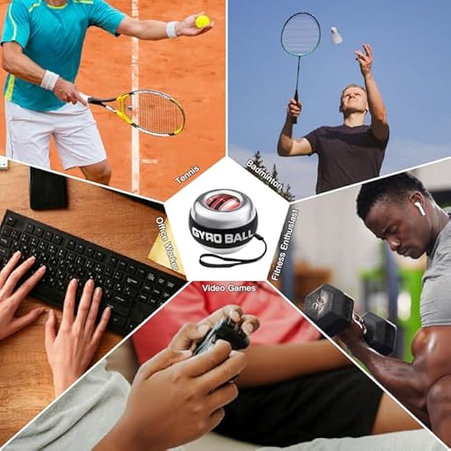 Challenging Torque Ball-Metal Gyro Ball Wrist Exerciser, Wrist and Hand Exerciser with Metal Shell, Auto-Start Gyroscope for Strengthening Arms, Fingers & Wrist, 5-Level Color-Shifting