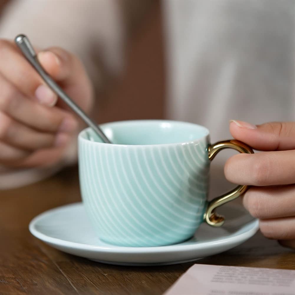 Ceramiczny zestaw kubków do kawy i spodków, 150 ml, gładkie kubki do cappuccino, filiżanki do herbaty z uchwytem, kubek śniadaniowy, szklanki do smoothie, szklanki do picia gorących napojów