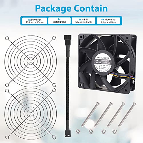 Keyfanclub High Cfm Computer Fan 12V 4-Pin Pwm Register Booster Fan 120Mm X 38Mm For Mining Machine Rv Fridge Server Cabinets Cpu Gpu Cooling #TOP5