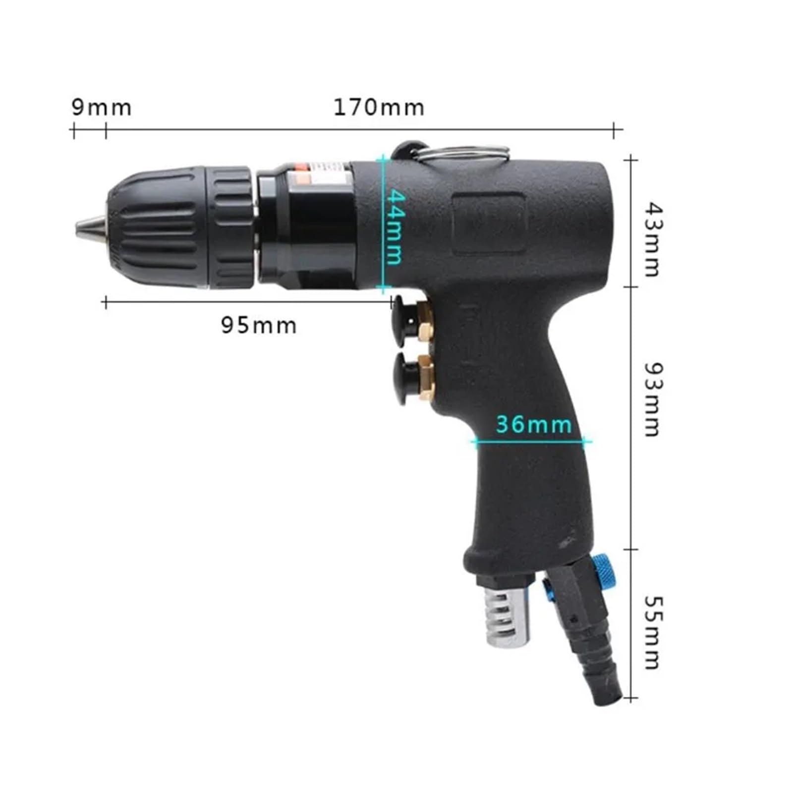 Taladro neumático de velocidad variable (0,8-10 mm), avance/retroceso SWITC - Taladro neumático reversible compacto Durabilidad