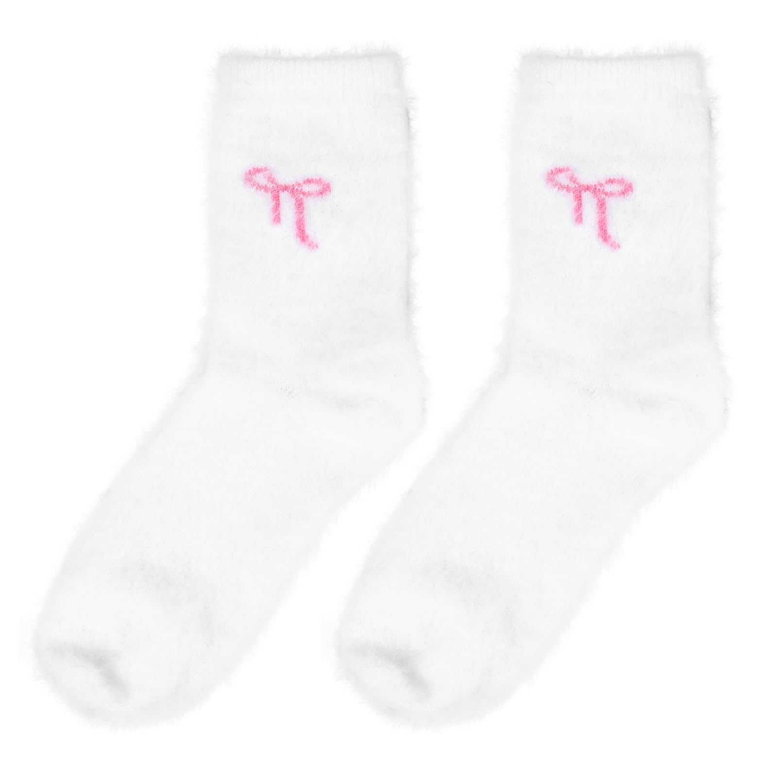 FACHOI Womens Fuzzy Socks, Winter Warm Fluffy Socks Thermal Bed Socks With Bow Thick Fuzzy Fleece Comfy Sock for Winter Christmas Home Sleeping F4-HDJRW (White)