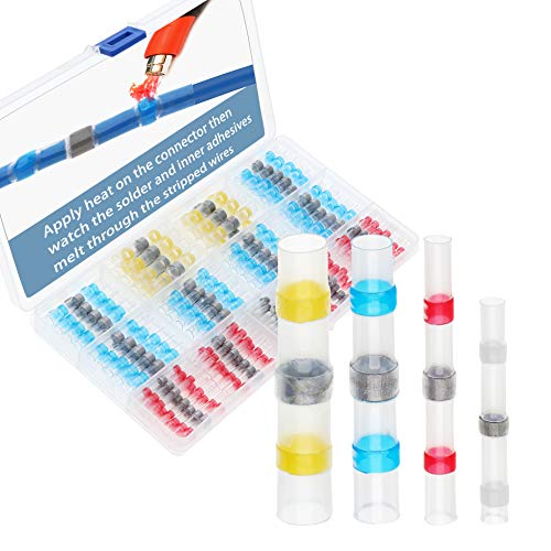 140PCS Self Solder Seal Wire Connector, Heat Shrink Butt Connectors Terminal Insulated Waterproof Electrical Wire Connectors for Automotive Aircraft Boat Truck Stereo Wire Joint