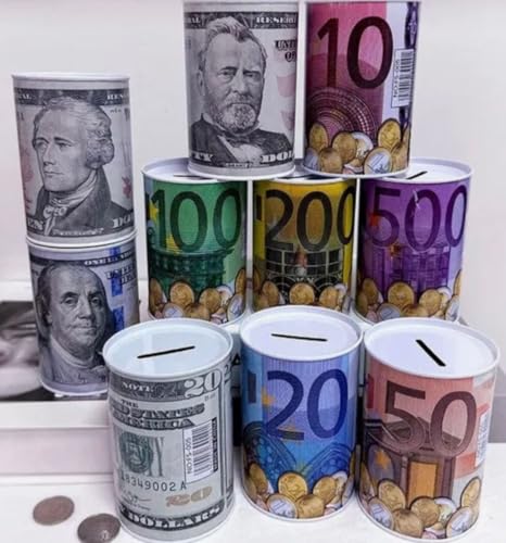 Euro dolar desenli metal kumbara silindir tasarruf para kutusu 1 adet