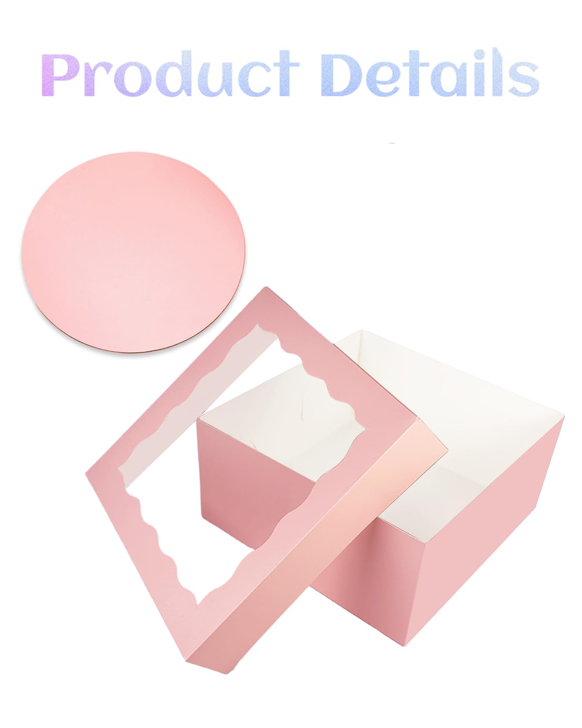 Bakepacker 36 cajas para tartas con ventana, 18 cajas rosas para tartas de 12 x 12 x 8 pulgadas (18 cajas para tartas + 18 tablas para tartas incluidas)