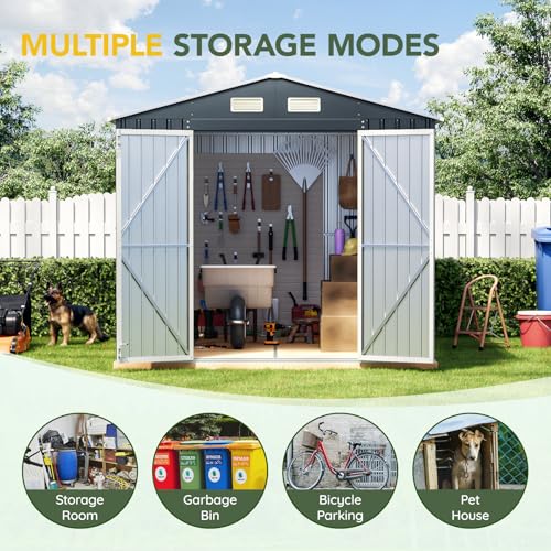 Image of Upgrade 10x8FT Outdoor Metal Storage Shed with Double Swing Doors,Clear Windows, Tool Shed for Garden, Patio, Backyard