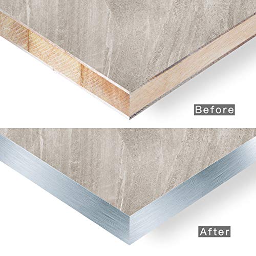 Image of Silver Edge Banding, Brushed Aluminum 2 inch x 100ft Non Glued Flexible Durable Real Wood PVC Veneer Edge Trim for DIY Table Cabinet Furniture Decorative Trim