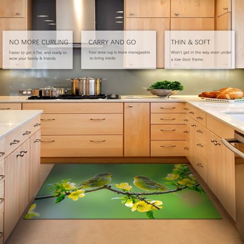 Tapis antidérapant et lavable vert motif oiseau poétique - 5