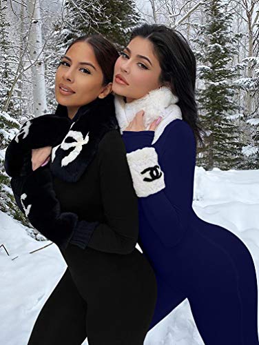 Xxtaxn Women's Sexy Long Sleeve Bodycon Tight Full Length Jumpsuits Rompers Black #TOP3