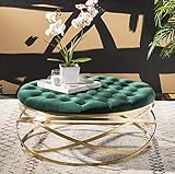 Safavieh Home Collection Rumi Emerald and Gold Tufted Velvet Ottoman,