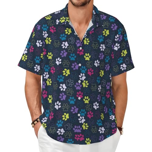 Chemise d'été à manches courtes pour homme imprimé patte de chien noir