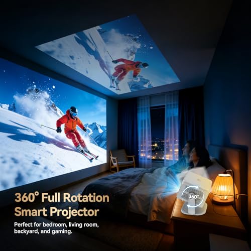 Image of Outdoor Projector with Netflix Built-in, 4K Support Smart Projector 3500 Brightness with WiFi and Bluetooth, Auto Focus & Keystone, 360Rotatable Stand Portable Movie Projectors for Home Theater