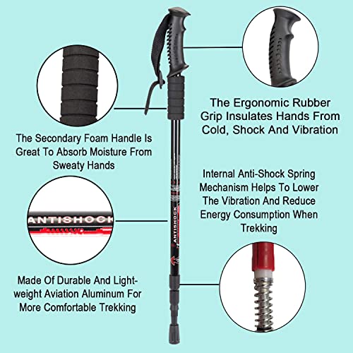 Image of Trekking Poles, Collapsible Lightweight Shock-Absorbent Hiking Walking Sticks Adjustable Aluminum Hiking Poles for Women Men Kids (Black)