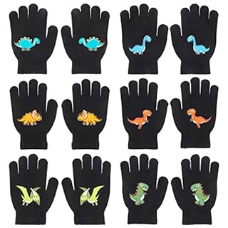 QKURT 6 Paires de Gants Magiques pour Enfants,Gants Chauds d'hiver Gants Full Fingers pour Tout-Petits Gants pour Enfants Dinosaures/Excavateur pour les Filles Garçons