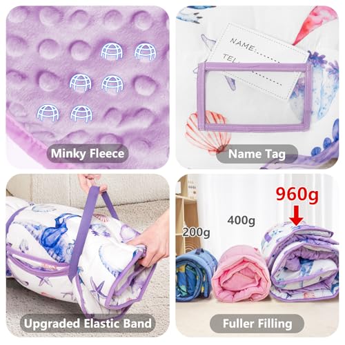 Image of Primlect Toddler Nap Mat Extra Large Thickened 55''x35'', Soft Sleeping Bag with Detachable Minky Blanket and Pillow, Portable for Daycare, Preschool, Kindergarten, Travel, Boys and Girls