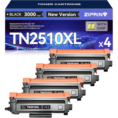 ZIPRINT TN2510XL TN-2510XL 4er-Pack Kompatibel für Brother HL-L2400DWE Toner TN2510XL für Brother MFC-L2835DW Toner MCF-L2800DW MFC-L2827DW MFC-L2860DWE DCP-I2620DW DCP-L2627DW DCP-L2660DW (Schwarz)