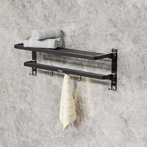 Image of Ruhe Dual Folding Towel Rack, Black | Premium Grade Stainless Steel Dual Folding Towel Rack /Towel Holder /Towel Stand /Accessories for Bathroom and Kitchen | (24 Inches)