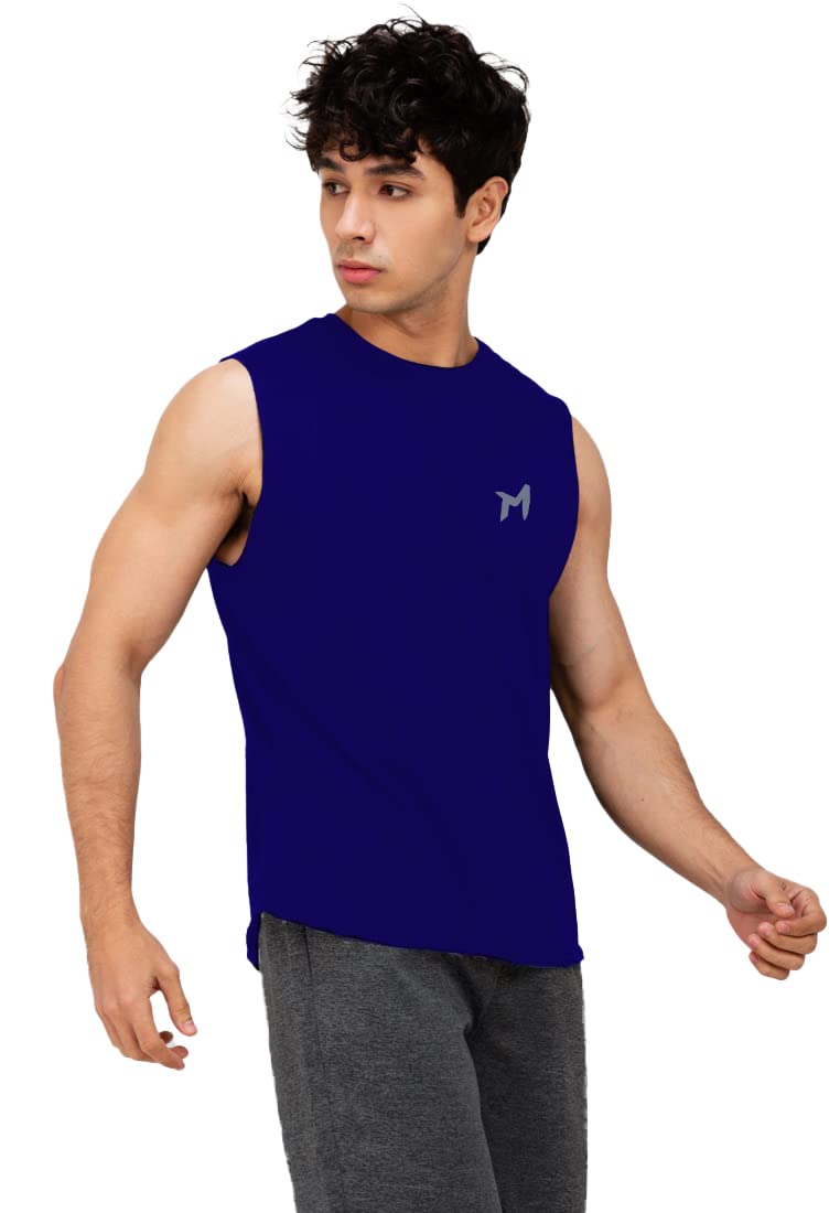 mebadass Solid Sleeveless Cotton Regular Fit Mens Stylish Top Tanks Vest T-Shirt -Royal Blue-picture-19