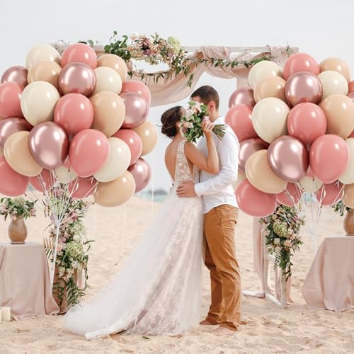 Image of 12inch Dusty Pink Balloons with Nude Ivory White Rose Gold Balloons | Boho, Baby Shower, Birthday, Wedding, Bridal Shower Party Decorations