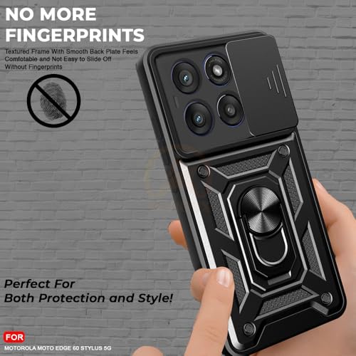 Image of Armor Bumper Back Cover Case for Motorola Moto Edge 60 Stylus 5G Rotating Camera Cover, Ring Holder & Kickstand | Heavy Duty & 360 Degree Protection Back Cover (Black)