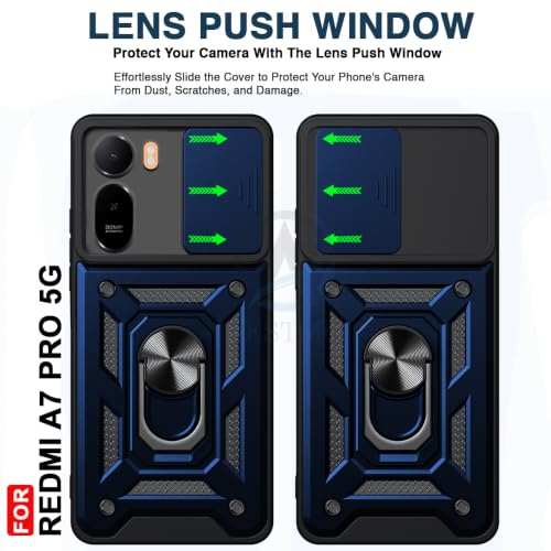 Image of AESTMO Tough Armor Redmi A7 Pro / C85X 5G Bumper Back Case Cover | Ring Holder & Sliding Camera Shield Cover | 360 Degree Protection Back Case Cover for Redmi A7 Pro / C85X 5G (Blue)