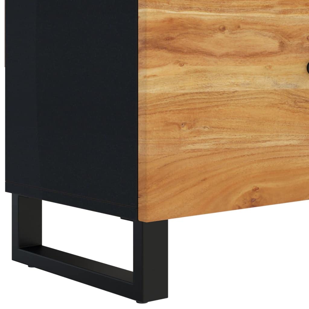 TV-Schrank 105x33x46 cm, Massivholz Akazie Schwarz, Industrie-Stil, 4 Fächer, Robustes Media-Center für Wohnzimmer und Schlafzimmer