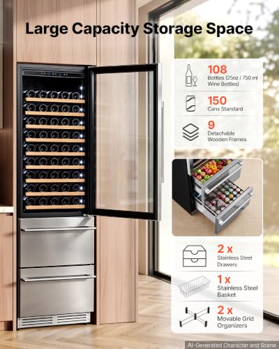 Image of VEVOR 24in Wine Fridge Beer Cooler Refrigerator 108 Bottle 150 Can Capacity
