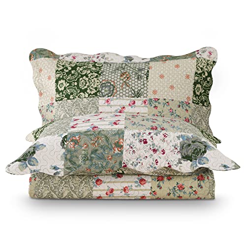 Qucover Green Floral Patchwork Bedspread King Size, Soft Lightweight Breathable Polyester Ultrasonic Quilting Bedspread Coverlet Set with 2 Pillow Shams, 230x260cm - Image 5