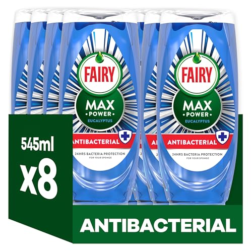 Image of Fairy Max Power Washing Up Liquid Antibacterial 8 x 545ML, Easy & Effortless Cleaning, Even On Your Greasiest Pots & Pans