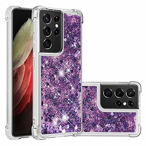 WVYMX Case for Galaxy S21 Ultra 5G Glitter Quicksand Liquid Soft TPU Silicone Shockproof Protective Thin Cover Women Girls Phone Case for Samsung Galaxy S21 Ultra 5G Purple