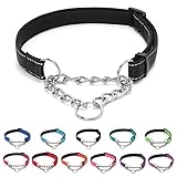 LOS ANDES Dog Choke Collar Martingale with Limited Chain, Soft Padded No Pull, Reflective Training Collars for Large, Medium and Small Dogs(S:Neck 25-45cm,Black)
