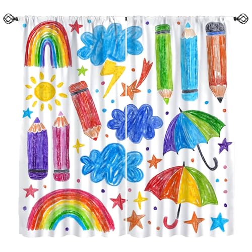 Kids Window Curtains Rainbow Pencil Umbrella Educational Learning Tool Window Treatments for Kids...