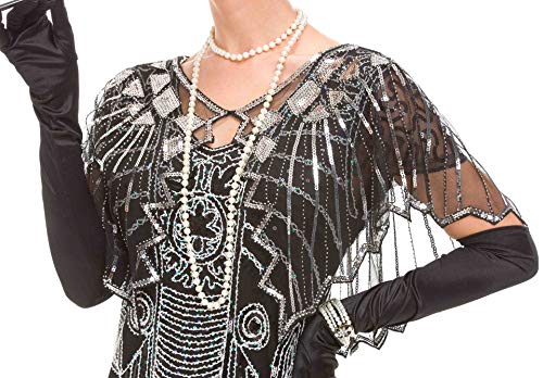 Women's 1920s Shawl Beaded Sequin Deco Evening Cape Bolero Flapper Cover up
